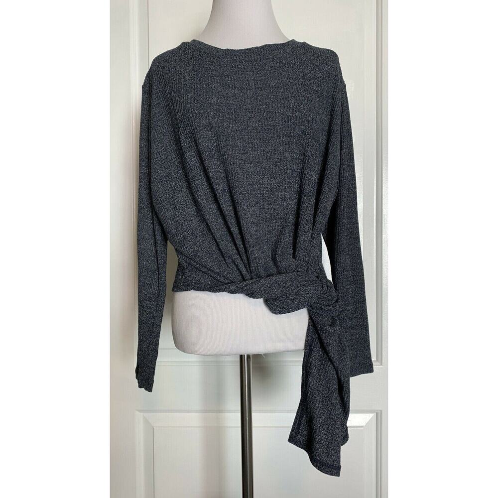 ASTR the Label Designer Long Sleeve Side Tie Knit Ribbed Top Slate Blue M EUC